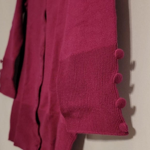 GRACE Elements Fuschia 3/4 Sleeve Cardigan Sweater - Picture 5 of 12